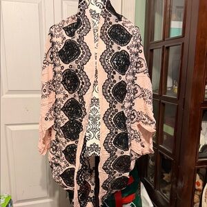 Free People Black and Pink Lace Blouse